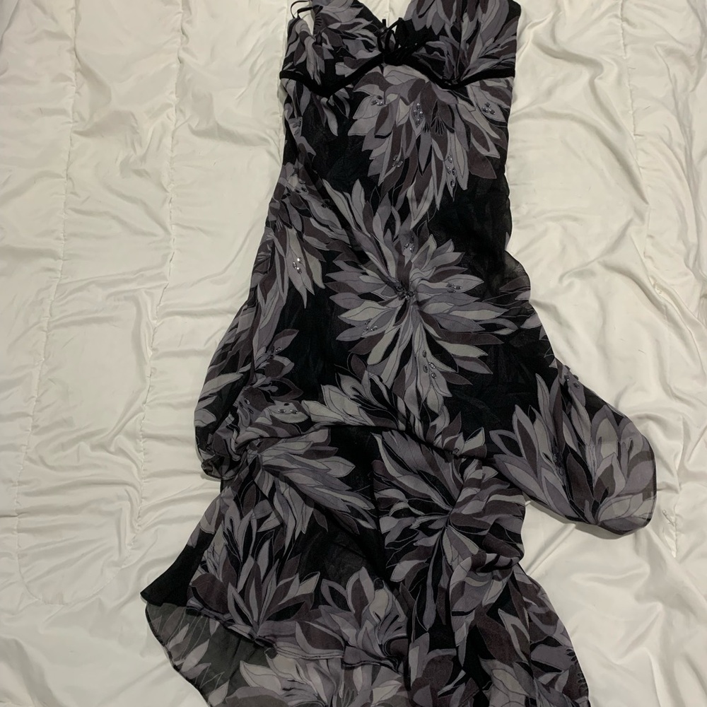 Black and Gray Asymmetrical Ruffled Cocktail Dress